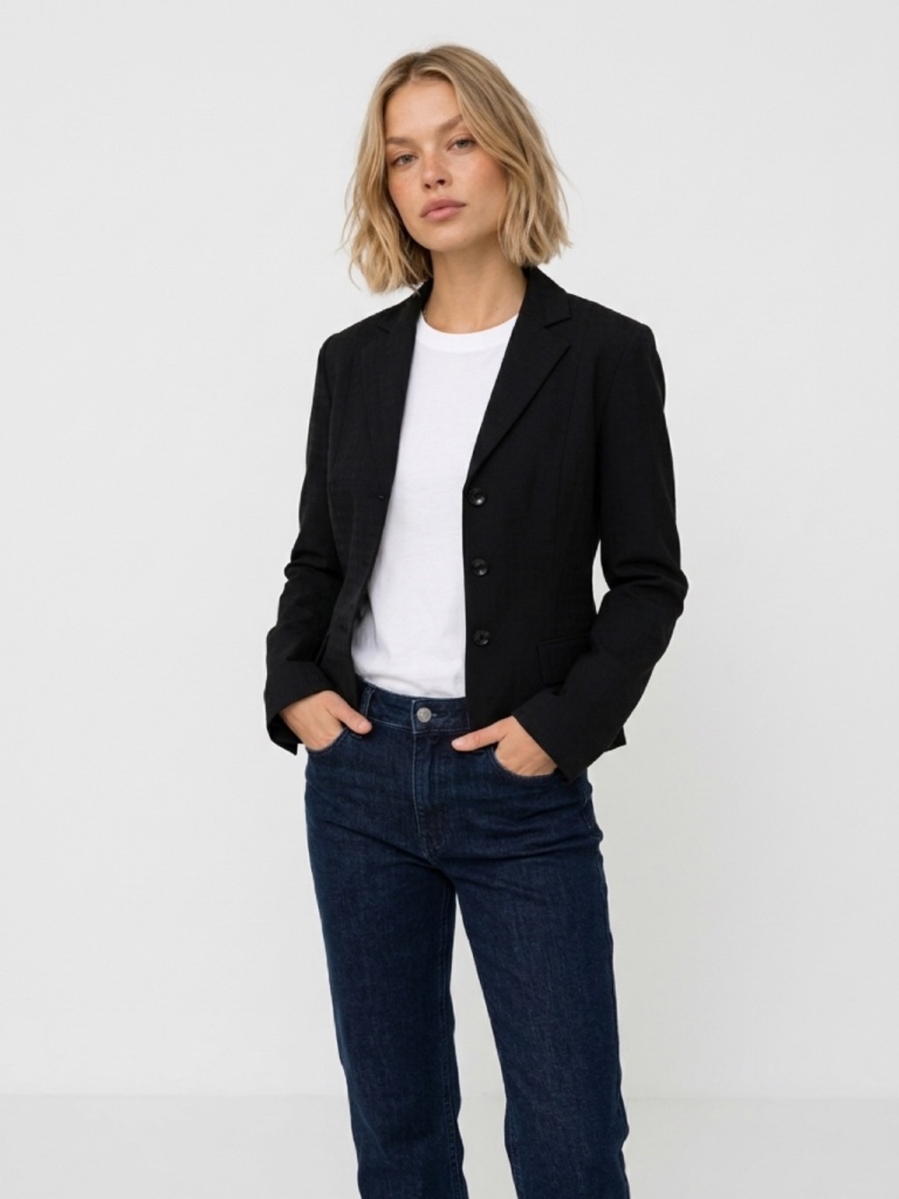 Vintage David Bitton Collection Black Monogram Blazer Jacket Size 6 / S